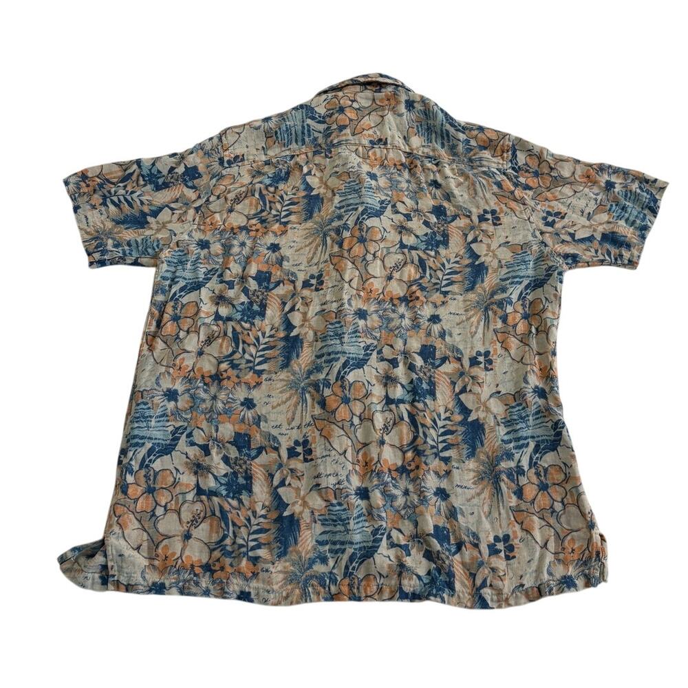 Margaritaville Hawaiian Shirt Silk Linen Blend Floral Mens Large Pink Blue Beach - Picture 11 of 16